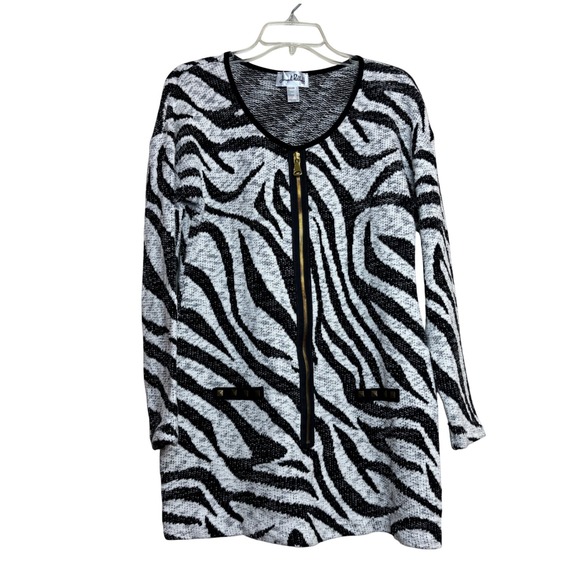 Joseph Ribkoff Sweaters - Joseph Ribkoff Zebra Print Cardigan Womens 12 Black White Studded Glam Punk Chic